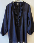 Ruffle Shirt - Navy Pinstripe by Two