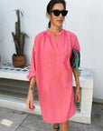 Long Sleeve One Button Tunic - Pink Stripe By Two